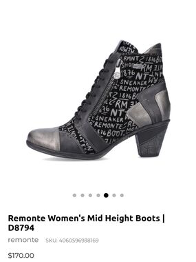 Remonte Women's Mid Height Boots in Black with Text Print Size 39